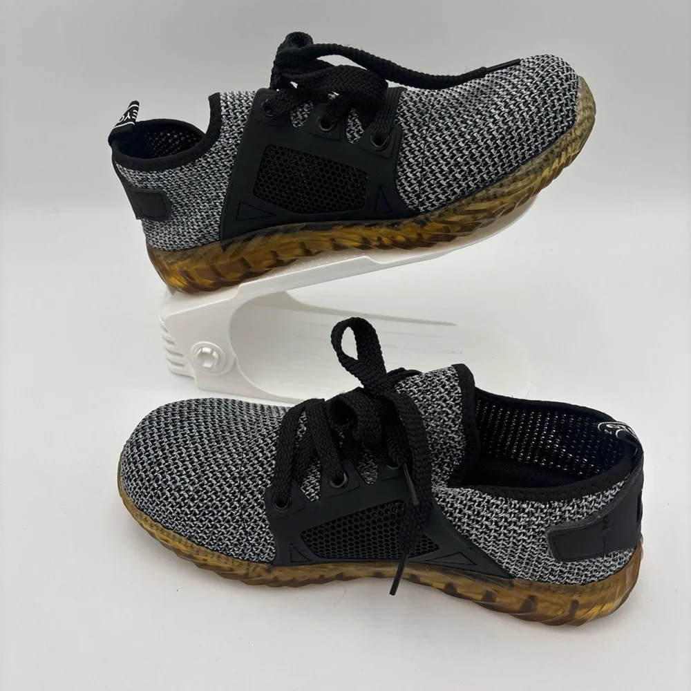 Sleek Black and Gray Slip-On‎ Sneakers with Sock-Like Collar